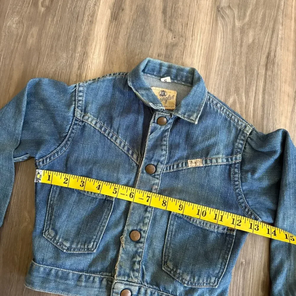 Vintage Wrangler Blue Bell Denim Jean Jacket Sanforized Kids Size 5 USA 1960s